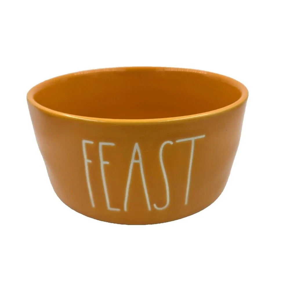 Rae Dunn FEAST 6” Orange Ceramic Pet Dog Bowl Pet Food Dish